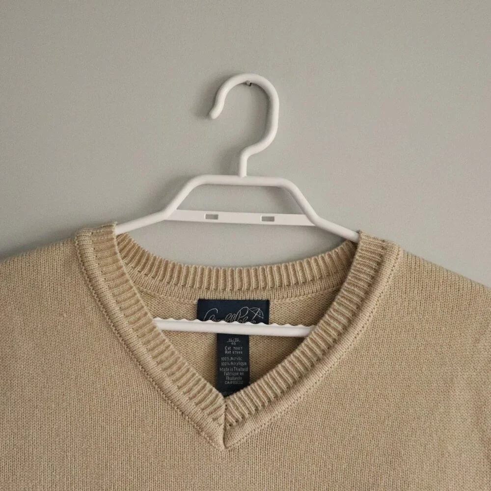 Arnold Palmer Men's Sz XL Tan‎ Sleeveless V-Neck Knit Ribbed Sweater Vest - Picture 3 of 9